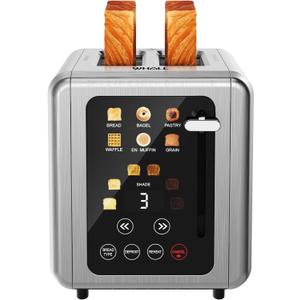 WHALL Touch Screen Toaster 2 Slice,Stainless Steel Digital Timer Toasters,6 Bread Types & 6 Shade Settings,Smart Extra Wide Slots Toaster With Bagel,Cancel,Defrost Functions (silver)