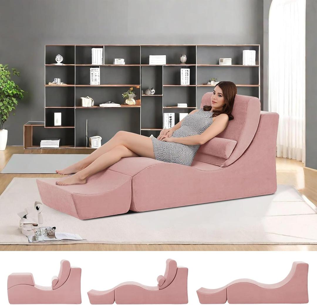 Yoga Chaise Lounge Indoor, Ergonomic Reading Chair for Adults, Multifunctional Foam Recliner for Living Room,Adjustable Footrests & Lumbar Support PillowYoga Chair