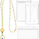 Zonon Retractable Badge Reel Lanyard with ID Holder for Women, Cruise Lanyard Stainless Steel Necklace with 3 Pieces Name Badge Holder Clip for Teacher(Gold) 35 Inches