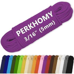 PerkHomy 500lb Cotton Rope 3/16" (5mm) 50 ft Multi Purpose Utility Diamond Braided Cord, Natural Cotton for Clothes Line Camping Crafting Flag Pole, Rose Red