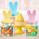 Easter Centerpieces for Table - 4 Pcs Easter Candy Jar with Ceramic Bunny Ear Lids, Easter Cookie Jar for Coffee Bar Bunny Home Decor