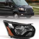 FIONE headlight assembly compatible with Ford Transit 150 250 350 2015-2020 Head Lamp Black Housing Right Passenger Side RH