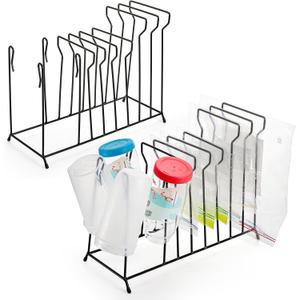 Elsjoy 2 Pack Reusable Bag Drying Rack, Silicone Food Storage Bag Drying Rack Plastic Bags Dryer Stand, Black Kitchen Drying Rack Holder for Bottle, Plate, Cutting Board