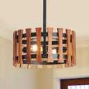 2-Light Farmhouse Wood Pendant Lights Rustic Wood Chandeliers with Black Metal, 13 Inch Adjustable Hanging Ceiling Lighting for Kitchen Dining Room Entryway Foyer Hallway Lighting