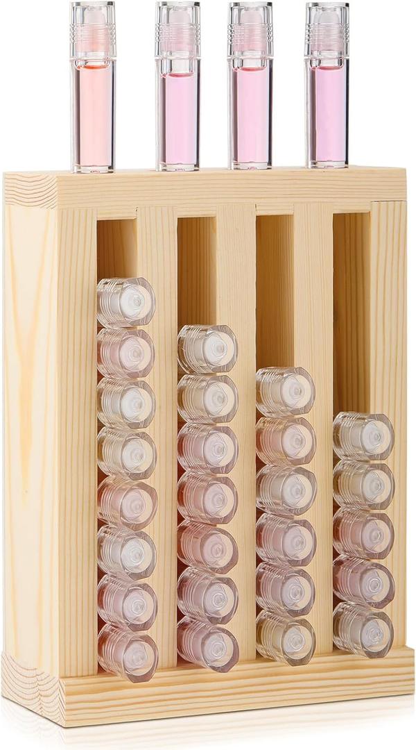 Wooden Lipsticks Holder 0.7 inch Lip Balm Tube Holder Lip Gloss Organizer Display Wood Lipsticks Tube Tower Organizer for Market Craft Booth Room Display(4 Slot)
