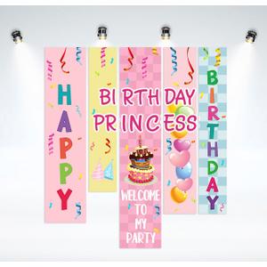 Girls' Birthday Decorative Hanging Banner Set - Colorful & Reusable, Pink Happy Birthday Backdrop for Sister, Fabric Banner for Women Bday Party