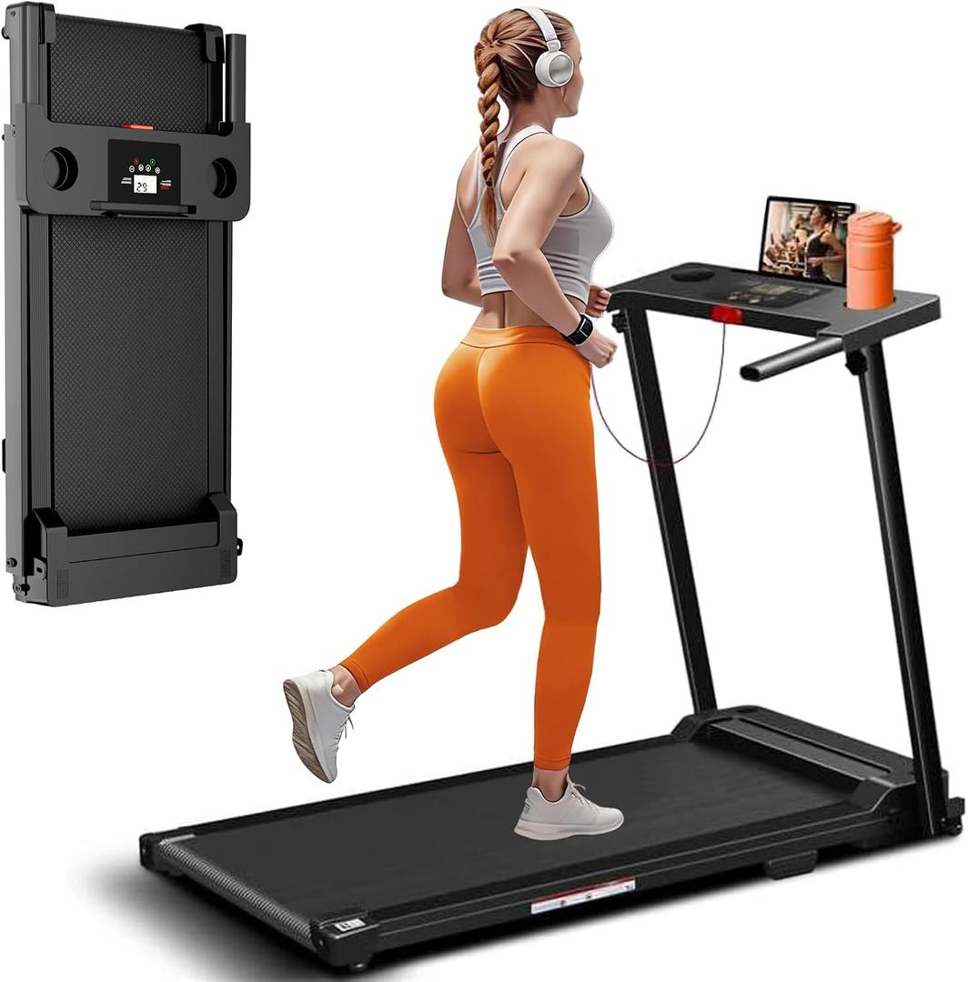 Treadmill with Handles, Portable Small Treadmills for Home and Office, 3.0HP Folding Walking Pad with 300 lbs Capacity, Cup Holder, LED Display and 12 Preset Programs