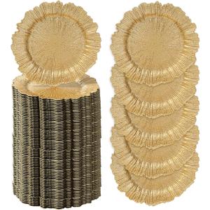 MAONAME 13" Gold Charger Plates Set of 100, Plastic Reef Plate Chargers Bulk, Round Charger for Dinner Plates, Table Chargers for Wedding Decor