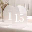 UNIQOOO Frosted Arch Wedding Table Numbers with Stands 1-15, 5x7" Acrylic Display Signs and Holders, Pack of 15, Perfect for Centerpiece, Reception, Decoration, Party, Anniversary, Event, White Font 1-15