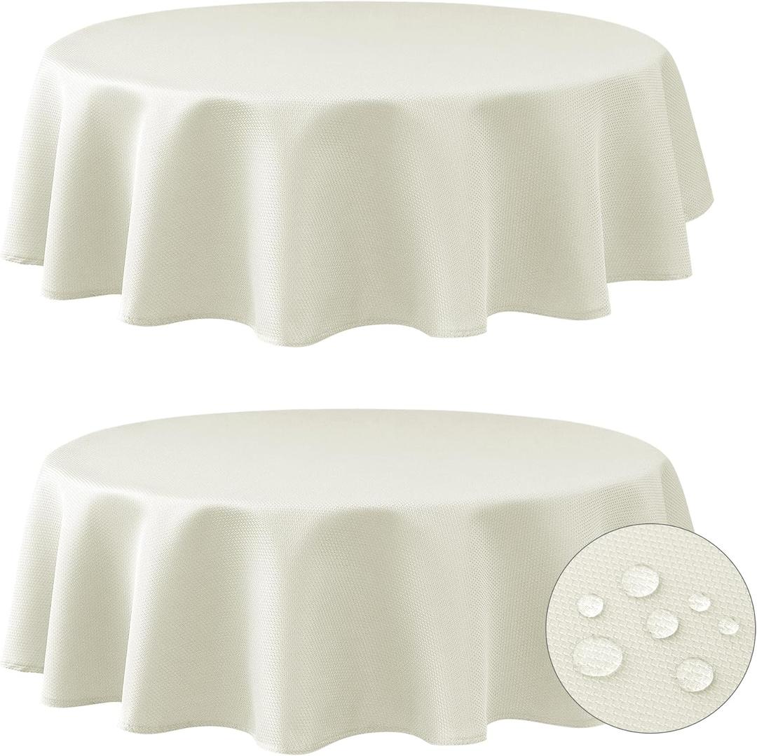 Fitable 2 Pack Beige Round Table Cloth - 60 inch in Diameter - Stain and Wrinkle Resistant Textured Fabric Tablecloth for Dinner, Party, Banquet, Event
