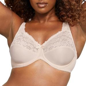 Bali Womens Lilyette Minimizer Underwire Bra with Lace Trim, Microfiber Full Coverage Bra Size 36 G