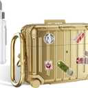 Filoto Compatible with Airpods Pro 3 Case 2025, Cute Fashion Suitcase Design for Airpods Pro 3rd Generation Case Cover, Shockproof Protective Hard Case with Keychain/Cleaner Kit Gold