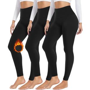 FULLSOFT 3 Pack Seamless Fleece Lined Leggings Women High Waisted Workout Winter Warm Thermal Yoga Pants (Small-Medium)