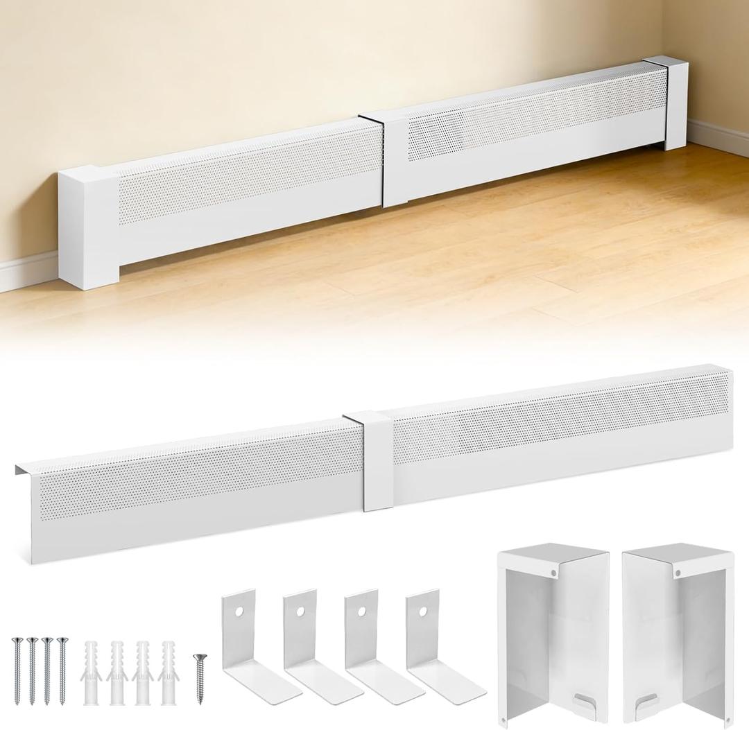 Baseboard Heater Cover, 3FT-6FT Retractable Galvanized Steel Easy Slip-On Baseboard Heater Cover with End Caps, Baseboard Covers for Hydronic Home Heating Systems