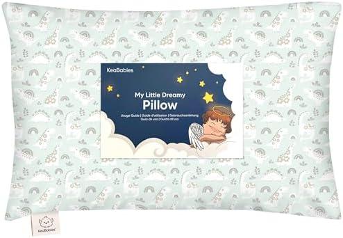 Toddler Pillow with Pillowcase - 13x18 My Little Dreamy Kids Travel Bed Pillows for Sleeping, Organic Cotton Small Pillowcase, Soft & Breathable, Machine Washable, Toddlers 2-5 Years Old (DinoBloom)