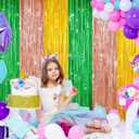 3 x 2 Pack Metallic Tinsel Foil Fringe Curtains, Door Streamers Photo Booth Backdrop for Birthday Party, Tinsel Curtain Backdrop for Baby Shower Christmas Party Decorations, Green Rose Gold and Gold