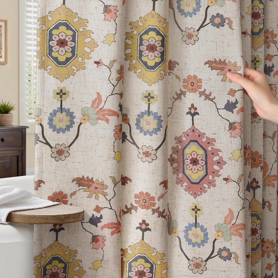 Boho Floral Shower Curtain, Vintage Cottage Core Shower Curtains for Bathroom, 72Wx72H Inch (Multi Color)