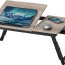 SONGMICS Bed Laptop Desk, Folding Bed Tray for Laptop up to 15.6 Inches, Adjustable Angle and Height, Portable for Working Reading Writing Breakfast, Bamboo Legs, Drawer, Heather Greige ULLD105W01