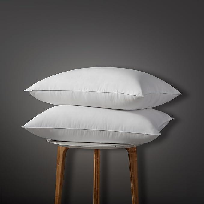 Globon Luxury Down Pillows Queen Size Set of 2 for Side Sleepers, 100% Cotton Shell Hotel Collection Bed Pillow for Sleeping, Firm Feather Down Pillow