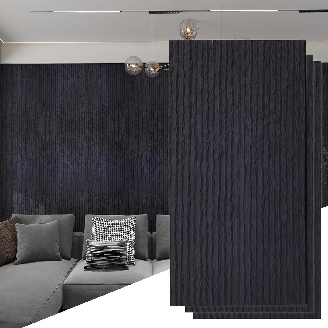 KASARO 3D Faux Stone Wall Panels, 3 PCS PU Wainscoting Panel for Interior Wall Decor, Flowstone Wall Covering Panels Accent for Home, Office, 47.2 23.6 inch, Black
