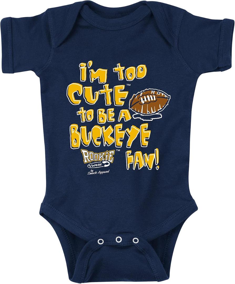 Smack Apparel Michigan Football Fans. Too Cute (Anti-Ohio State) Navy Onesie or Toddler Tee (NB-5/6T)