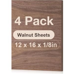 ROBOTIME 4-Pack Walnut Plywood Sheets - 12 x 16 x 1/8 Inch - 3mm Plywood for Laser Cutting, Engraving & Wood Burning (Pyrography) - Unfinished Wood for Crafts