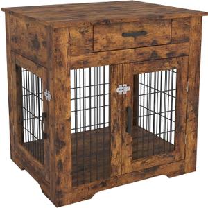 Rovibek Waterproof Dog Crate Furniture with Storage, Brown, Heavy Duty Metal Mesh and Wooden Countertop