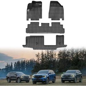 Carbon Fiber Pattern Floor Mats Fit for Infiniti QX60 & Nissan Pathfinder 8-Seater 20222025 3-Row All Weather Protection Car Floor Liners 4-pc Silver