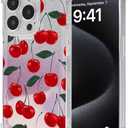 Nimeey Leaf Cherry for iPhone 15 Pro Max Case, Clear Glitter Sparkly Shiny Bling Sparkle Cute Cover, Anti-Scratch Soft TPU Slim Fit Shockproof Protective Phone Cases for Women Girls Girly