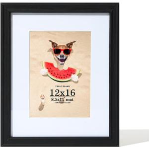 12x16 Picture Frame Black, Display Pictures 8.5x11 with Mat or 12x16Without, 12 by 16 Wooden Poster Frame for Art for Home Decor Gifts