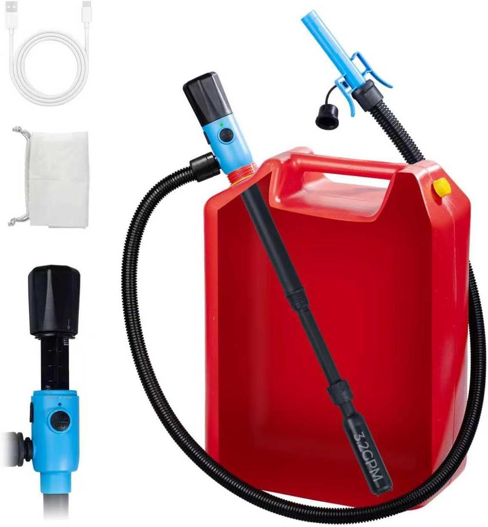 Electric Fuel Transfer Pump, 51'' Extra Long Hose, 2.8 Gallon per Min, Fast and Safe Portable Gas Can Pump for Oil,Battery Powered(Automatic sensing)