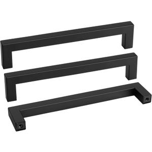 Goldenwarm 10 Pack 8 Inch Black Cabinet Handles Matte Black Drawer Pulls Stainless Steel Cabinets Hardware Square Bar Modern for Kitchen Bathroom Cupboard