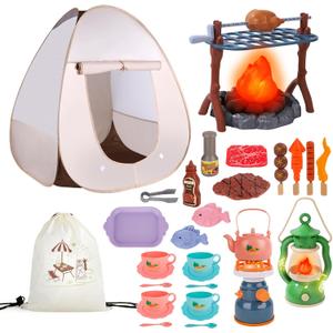 Kids Camping Set with Tent Camping Toys for Kids with Food Outdoor Campfire Toy for Toddlers Birthday Gift Age 3 4 5 6+ Year Old