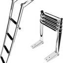 Stainless Steel Telescoping Folding Ladder Rear Entry Inboard Ladder All Welded Reinforce Swimming Deck Ladder with Wide Steps and Strong Handrails (4 Steps)