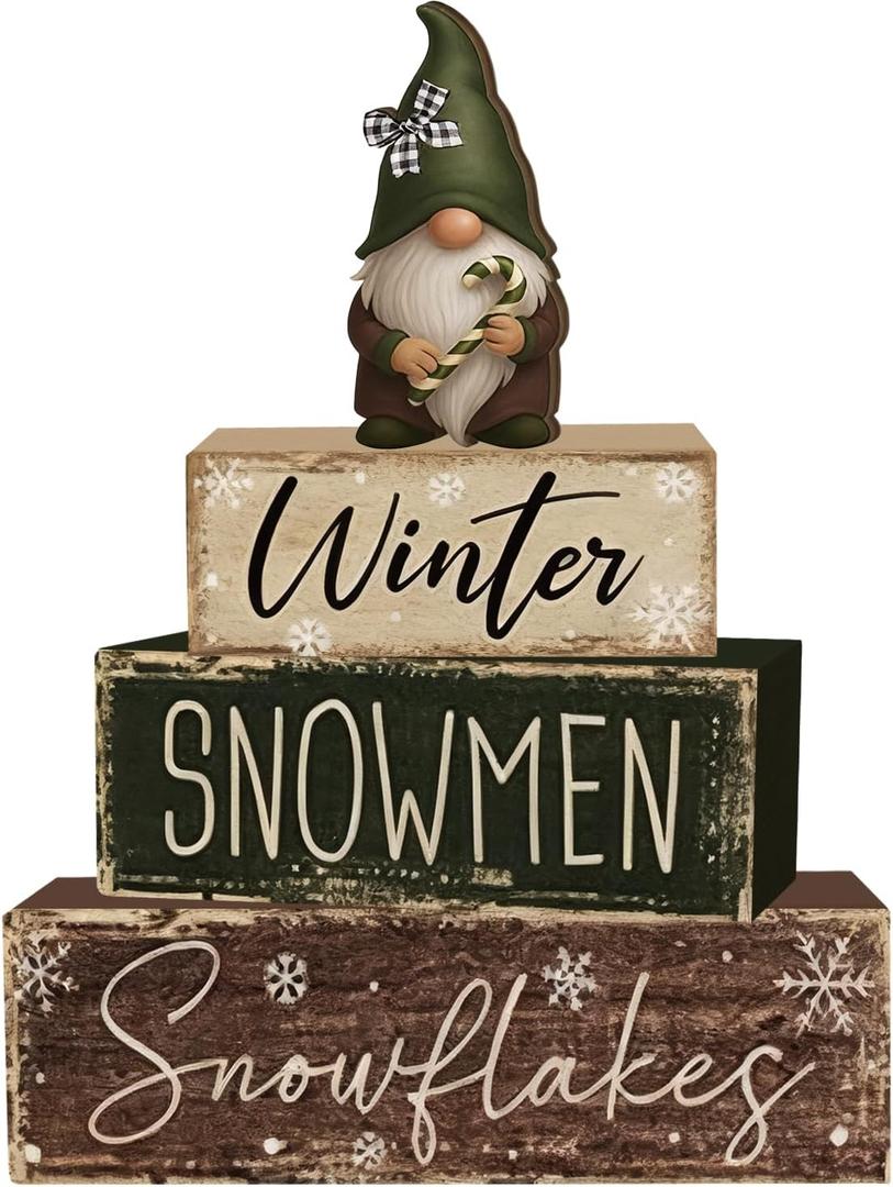 4 Pcs Christmas Decorations Indoor - Wooden Gnome Table Decoration for Home - Christmas Centerpiece For Table - Winter Tiered Tray Decor Rustic Farmhouse Xmas Gift for Home Kitchen Mantel