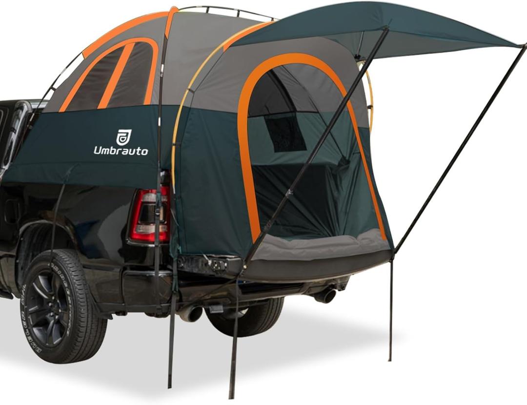 Truck Bed Tent with Awning: 5.5-5.8FT PU3000mm Waterproof Tailgate Pickup Truck Tents, Easy Set-up for 2 Person, Fits Full Size Short Bed, Chevy, Dodge, Ford, GMC, Green