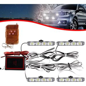 KaiDengZhe 4x4 LED 4 in 1 Surface Mount Grill Light DC12V Remote Emergency Flashing Beacon Lamp Ambulance Police Light Strobe Warning External Light For Truck Trailer Caravan Van (White)