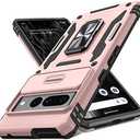 DEERLAMN Case for Google Pixel 7 Pro with Slide Camera Cover,[Full Camera Protection] [Magnetic Rotated Kickstand] Military Grade Shockproof Heavy Duty Protective Cover-Rose Gold