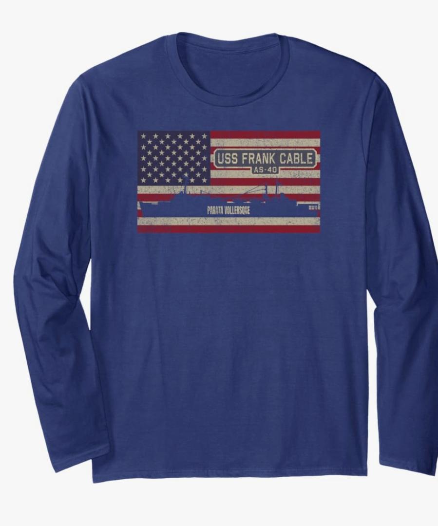 USS Frank Cable AS-40 Submarine Tender Ship American Flag Long Sleeve T-Shirt Size Large