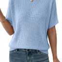 Dokotoo Womens Short Sleeve Sweaters 2026 Summer Lightweight V Neck Pullover Tops Dressy Business Casual Blouses Clothes, XL