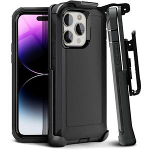 MOTIVE for iPhone 14 Pro Max Case with Belt Clip, Protective case, Heavy Duty and Quad Layer Military Grade Protection, 6.7" | Black