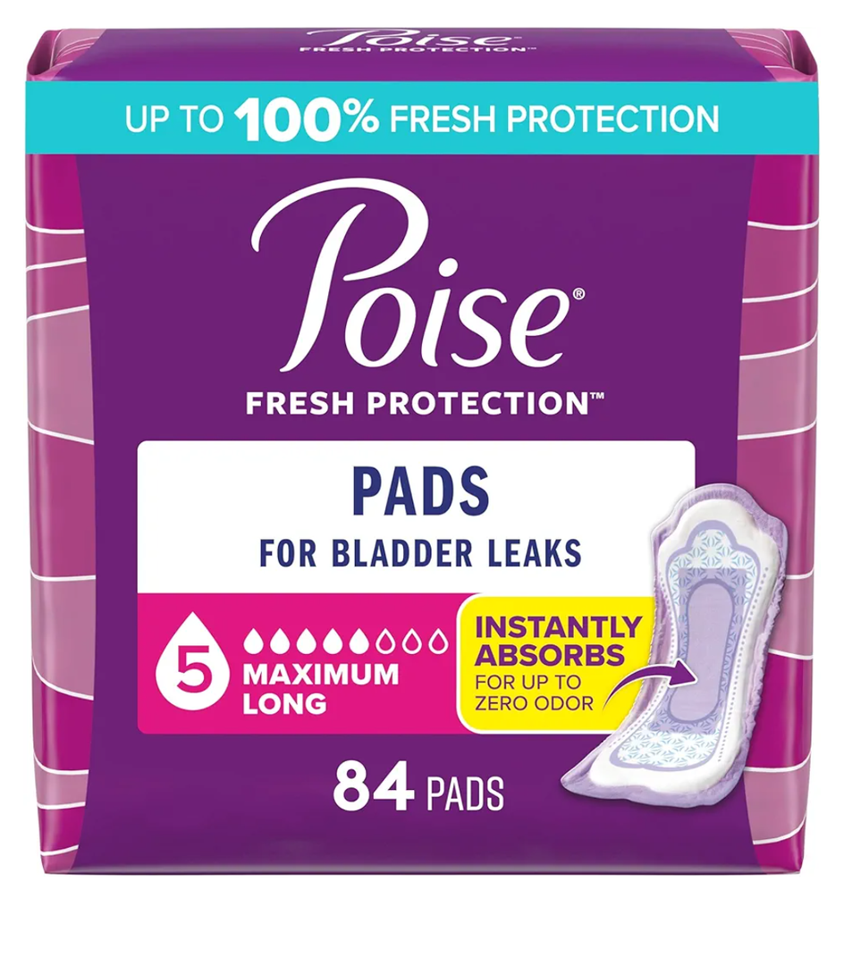 Poise Incontinence & Postpartum Pads for Bladder Leaks, 5 Drop Maximum Absorbency, Long Length, 84 Count, Packaging May Vary