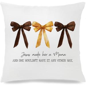 Jesus Made Her A Mama Pillow Cover 18x18，Trendy Mom Jesus Religious Home Decor,Mom Mama Gifts Decorative Throw Pillow Cover for Home Bedroom Living Room