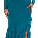 BTFBM Women's Maxi Dresses Fall 2025 Long Sleeve Ruched Bodycon Solid Ruffle Mermaid Cocktail Wedding Guest Dress (Lake Blue,Medium)