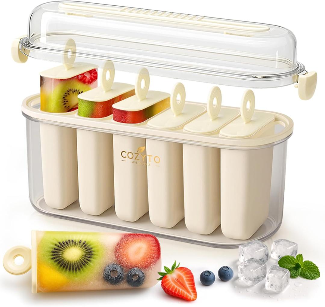 Frozora AquaSix  Premium 6-Mold Popsicle Maker Set (120ml Each) with Anti-Spill Lid, Easy Release Tray & Drip-Free Handles | BPA-Free Ice Pop Molds for Kids & Adults | COZYTO