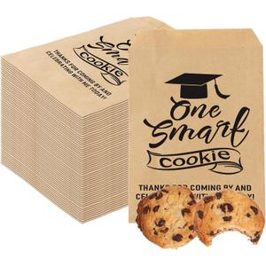 Kolewo4ever 200 Pieces Graduation Candy Cookie Treat Bags One Smart Cookie Kraft Bags Congrats Grad Buffet Paper Bags for Graduation Party Supplies (One Smart Cookie), Inches