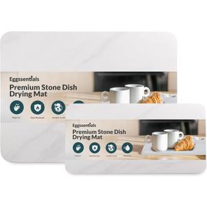 Eggssentials Drying Stone for Kitchen Counter with Stone Tray for Sink - Super Absorbent Kitchen Mat - Dry Mats for Kitchen Dishes - Drying Stone White, White Multi-Purpose.
