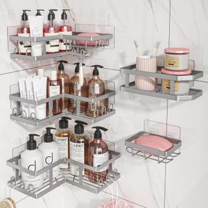 Corner Shower Caddy-Organizer for Bathroom, Silver (5pc-silver Gray) (24.31 cm (W) x 8.10 cm (L) x 24.69 cm (H))
