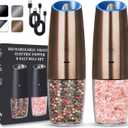 Rechargeable Electric Salt and Pepper Grinder set of 2, gravity electric salt and pepper grinder set, Adjustable Roughness, LED Light, 2 Pack, (Copper)