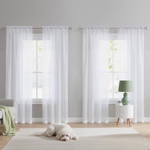 NICETOWN White Sheer Curtains 84 inches Long 4 Panels, 42 inch Wide Rod Pocket Light Filtering Drapes Translucent Modern Voile Airy & Breathable Window Treatment for Bedroom Living Room
